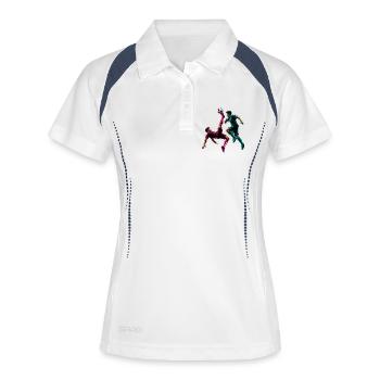 Fußball Fallrückzieher Neon Comic Spieler - Frauen Polo atmungsaktiv - Weiß/Navy - Vorne