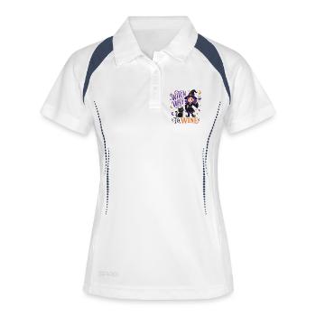 Witch Way to Wine - Hexen T-Shirt - Frauen Polo atmungsaktiv - Weiß/Navy - Vorne