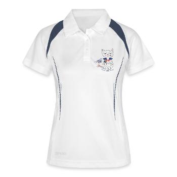 Katze und Möwe - Frauen Polo atmungsaktiv - Weiß/Navy - Vorne