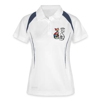 Katzenduo Pop Art  - Frauen Polo atmungsaktiv - Weiß/Navy - Vorne