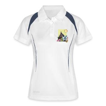 Camping im Zelt - Frauen Polo atmungsaktiv - Weiß/Navy - Vorne