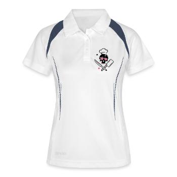Totenkopf girlie mit Kochmütze und Messern - Frauen Polo atmungsaktiv - Weiß/Navy - Vorne