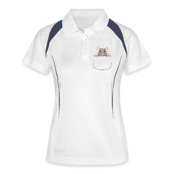 La souris de la poche a l’air curieuse - Polo respirant Femme - blanc/marine - Devant