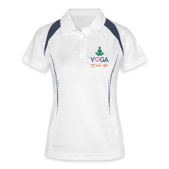 Yoga et café - Polo respirant Femme - blanc/marine - Devant