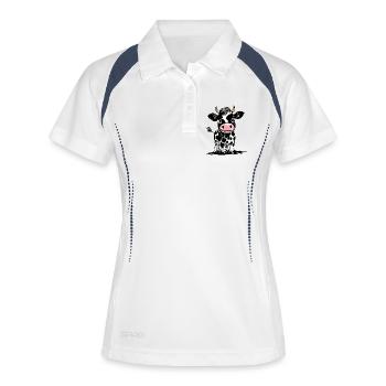 Süßes Baby-Kälbchen - Bauernhof Tier - Kalb Kuh - Frauen Polo atmungsaktiv - Weiß/Navy - Vorne