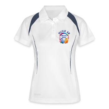 Musik an - Welt aus - Kopfhörer - Musiker Geschenk - Frauen Polo atmungsaktiv - Weiß/Navy - Vorne
