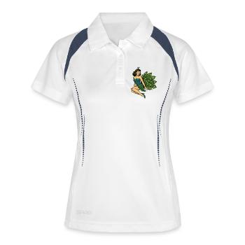 Pin-up paon en bleu vintage - Polo respirant Femme - blanc/marine - Devant