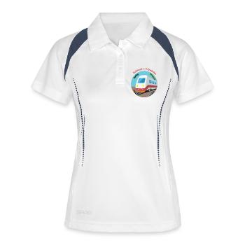 Vier Jahreszeiten Zug Motiv, immer unpünktlich - Frauen Polo atmungsaktiv - Weiß/Navy - Vorne