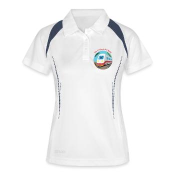 Die Bahn und die Jahreszeiten... - Frauen Polo atmungsaktiv - Weiß/Navy - Vorne