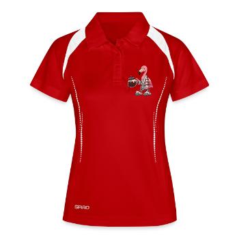 Lustiger Flamingo-Kaffeeliebhaber Morgenbrüh - Frauen Polo atmungsaktiv - Weiß/Navy - Vorne