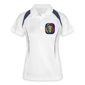 Neon Löwenkopf Pop Art - Frauen Polo atmungsaktiv - Weiß/Navy - Vorne