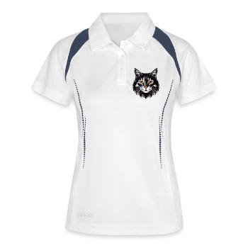 Katze Kopf lange Haare schmuße Katzen Motiv - Frauen Polo atmungsaktiv - Weiß/Navy - Vorne