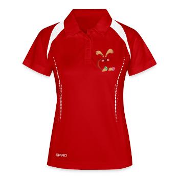 Osterhase und bunte Eier - Frauen Polo atmungsaktiv - Weiß/Navy - Vorne