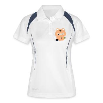Kawaii Tiger weint mit Kaffee - Frauen Polo atmungsaktiv - Weiß/Navy - Vorne