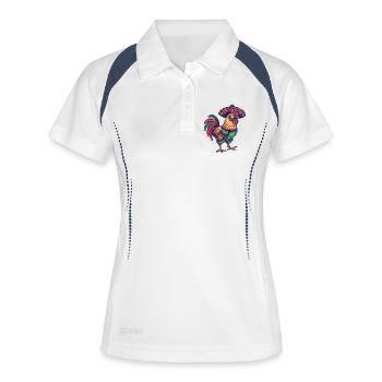 Hahn Comic Lustig Sombrero - Frauen Polo atmungsaktiv - Weiß/Navy - Vorne