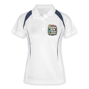 GARDEN NOW TALK LATER Nickerchen - Frauen Polo atmungsaktiv - Weiß/Navy - Vorne