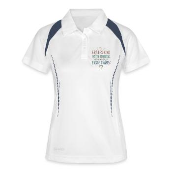 Erstes Kind Erster Schultag Einschulung 2026 - Frauen Polo atmungsaktiv - Weiß/Navy - Vorne