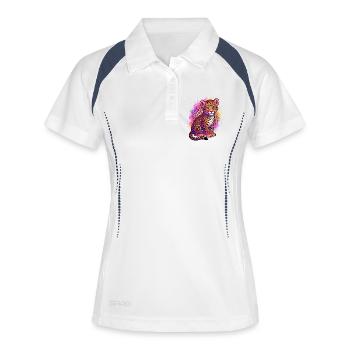 90er-Jahre-inspiriertes Tiger-Shirt Geburtstags-Leopardenhemd - Frauen Polo atmungsaktiv - Weiß/Navy - Vorne
