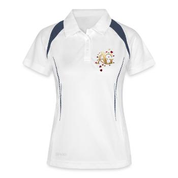 Goldenes Monogramm A&G mit Herzen - Frauen Polo atmungsaktiv - Weiß/Navy - Vorne