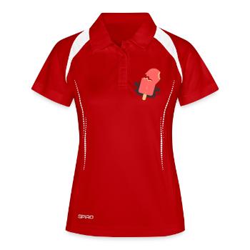 Verspielter Sommerbiss – minimalistisches Eis am Stiel - Frauen Polo atmungsaktiv - Weiß/Navy - Vorne