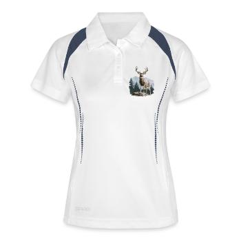 Cerf avec bois vintage - Polo respirant Femme - blanc/marine - Devant