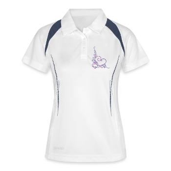 Deux coeurs avec des fleurs, rose et bleu - Polo respirant Femme - blanc/marine - Devant