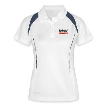 « Texte albanais » - Polo respirant Femme - blanc/marine - Devant