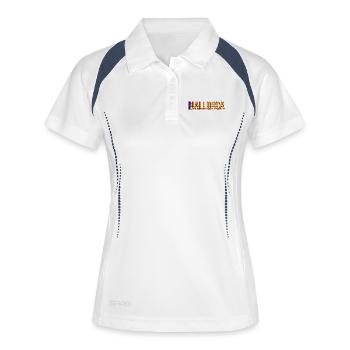 Mallorca Streifen-Schriftzug - Frauen Polo atmungsaktiv - Weiß/Navy - Vorne