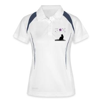 Ciel étoilé avec lune et chat - Polo respirant Femme - blanc/marine - Devant