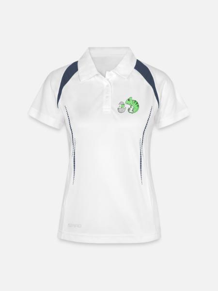 Caméléon avec bébé caméléon - Polo respirant Femme - blanc/marine