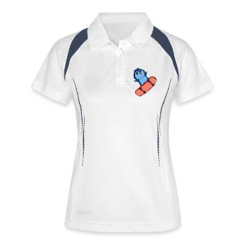 Pinguin als Skater mit Skateboard - Frauen Polo atmungsaktiv - Weiß/Navy - Vorne