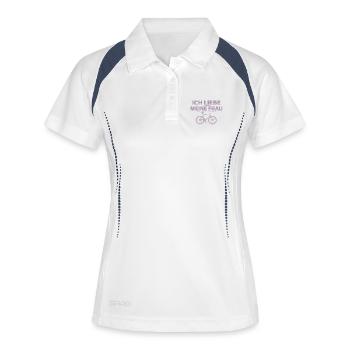 Fahrradfahrer ich liebe meine Frau - Frauen Polo atmungsaktiv - Weiß/Navy - Vorne