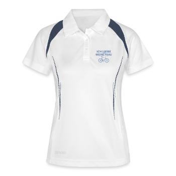 Fahrradfahrer ich liebe meine Frau - Frauen Polo atmungsaktiv - Weiß/Navy - Vorne