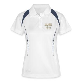 Fahrradfahrer ich liebe meine Frau - Frauen Polo atmungsaktiv - Weiß/Navy - Vorne