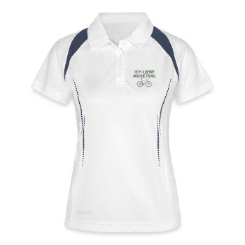 Fahrradfahrer ich liebe meine Frau - Frauen Polo atmungsaktiv - Weiß/Navy - Vorne