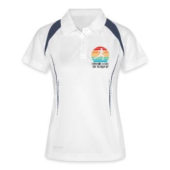 Marathon - Ich laufe wie ein Mädchen. Versuchen Sie, Schritt zu halten. - Frauen Polo atmungsaktiv - Weiß/Navy - Vorne