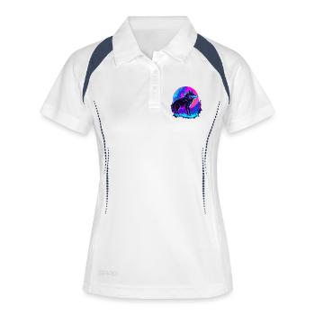 Colorful Wolf Neon Moon Synthwave - Frauen Polo atmungsaktiv - Weiß/Navy - Vorne