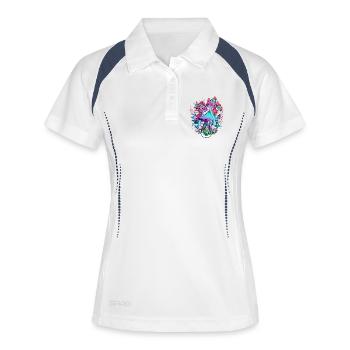 Florale Psychedelische Pilzkunst - Frauen Polo atmungsaktiv - Weiß/Navy - Vorne
