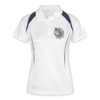 Endlich Schulkind Pferd mit Schultüte Blau - Frauen Polo atmungsaktiv - Weiß/Navy - Vorne