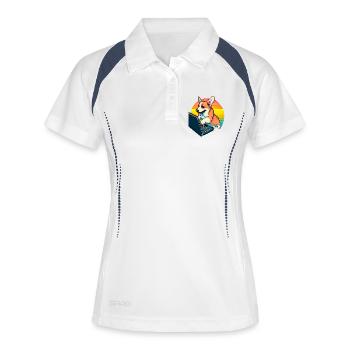 Corgi Hund mit Laptop Welsh Corgi Hundeliebhaber - Frauen Polo atmungsaktiv - Weiß/Navy - Vorne