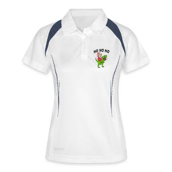 Ho ho ho Weihnachtsmann Dinosaurier - Frauen Polo atmungsaktiv - Weiß/Navy - Vorne
