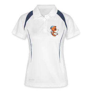 Tigre avec oreiller et bonnet de nuit - Polo respirant Femme - blanc/marine - Devant