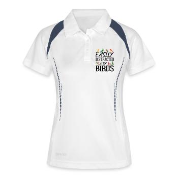 Leicht von Vögeln abgelenkt - Frauen Polo atmungsaktiv - Weiß/Navy - Vorne