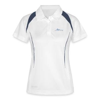 Motorboot Yacht Silhouette Minimal Design - Frauen Polo atmungsaktiv - Weiß/Navy - Vorne