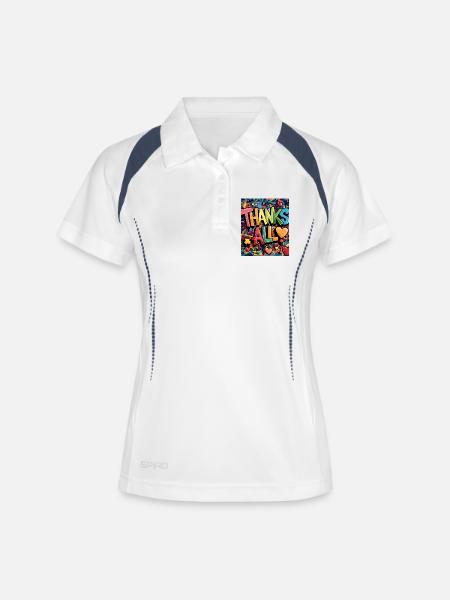 Cheerful graffiti-style thank you illustration - Women's Polo breathable - white/navy