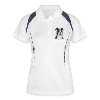 Drolliger Border Collie Hund Hütehund Liebhaber - Frauen Polo atmungsaktiv - Weiß/Navy - Vorne