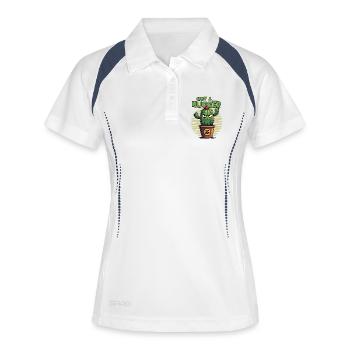 Not a Hugger – Kaktus mit „Stay Away“ - Frauen Polo atmungsaktiv - Weiß/Navy - Vorne