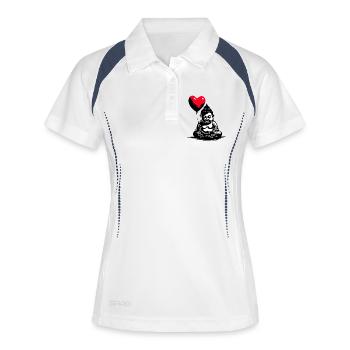 Buddha mit Herz Luftballon - Heartful Creatures - Frauen Polo atmungsaktiv - Weiß/Navy - Vorne