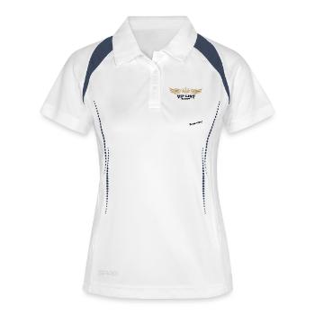 Jugendweihe Gästebuch - Jugendweihe 2026 - Frauen Polo atmungsaktiv - Weiß/Navy - Vorne