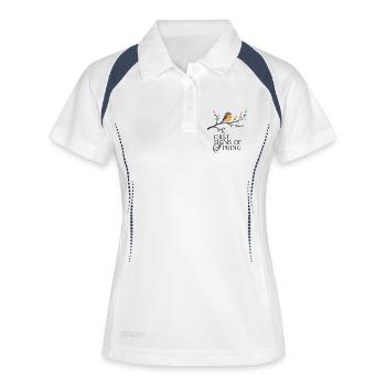 Vogel am Blütenzweig  - Frauen Polo atmungsaktiv - Weiß/Navy - Vorne